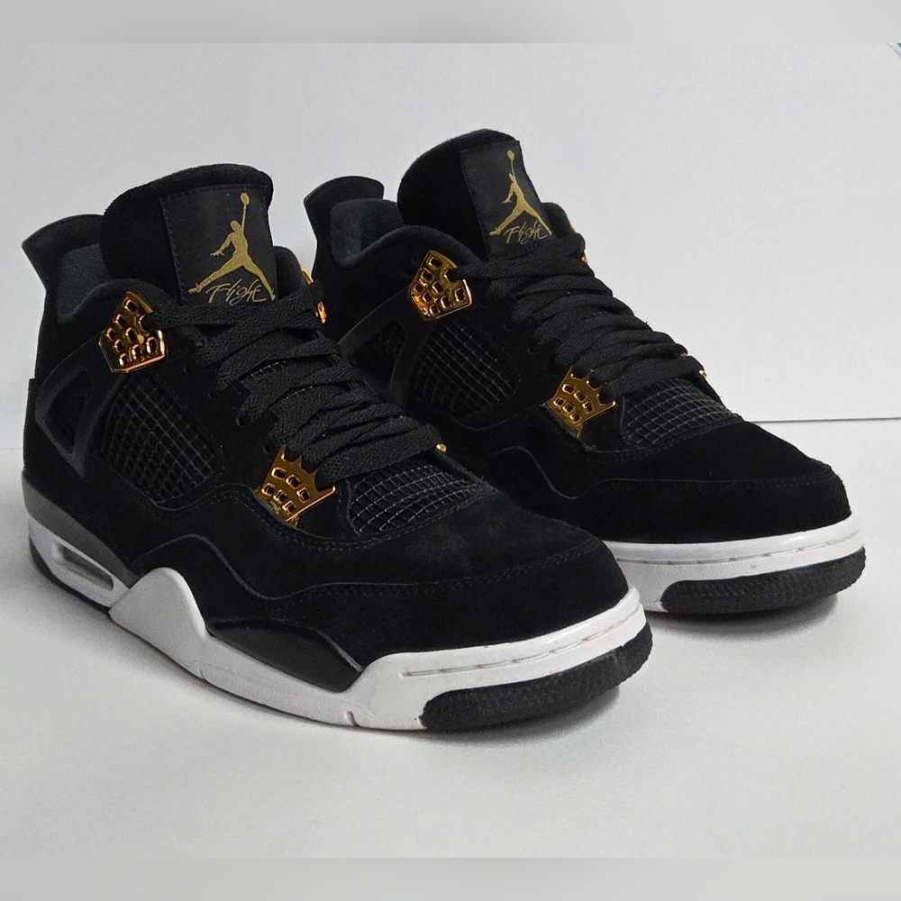Jordan 4 Retro Royalty 2017 Size 11.5 Pre-Owned 308497-032 Black Gold - Picture 6 of 15